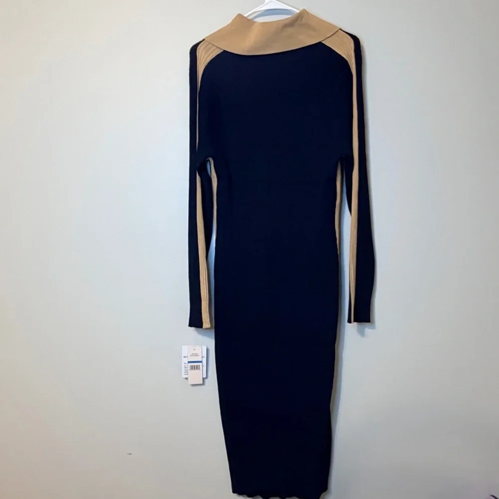 Nanette Lepore Navy and Tan Button Sweater Maxi Dress - Picture 2 of 7